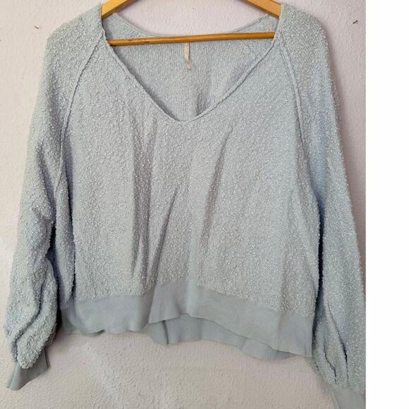 Free people Tops - Free People Sweater Found My Friend Light Blue Textured Pullover Cozy Womens L